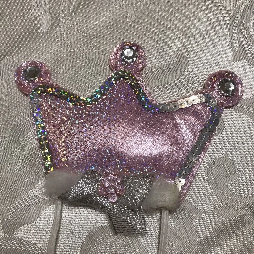 Dog Costume Princess Crown Medium Pink Silver Flower Accent